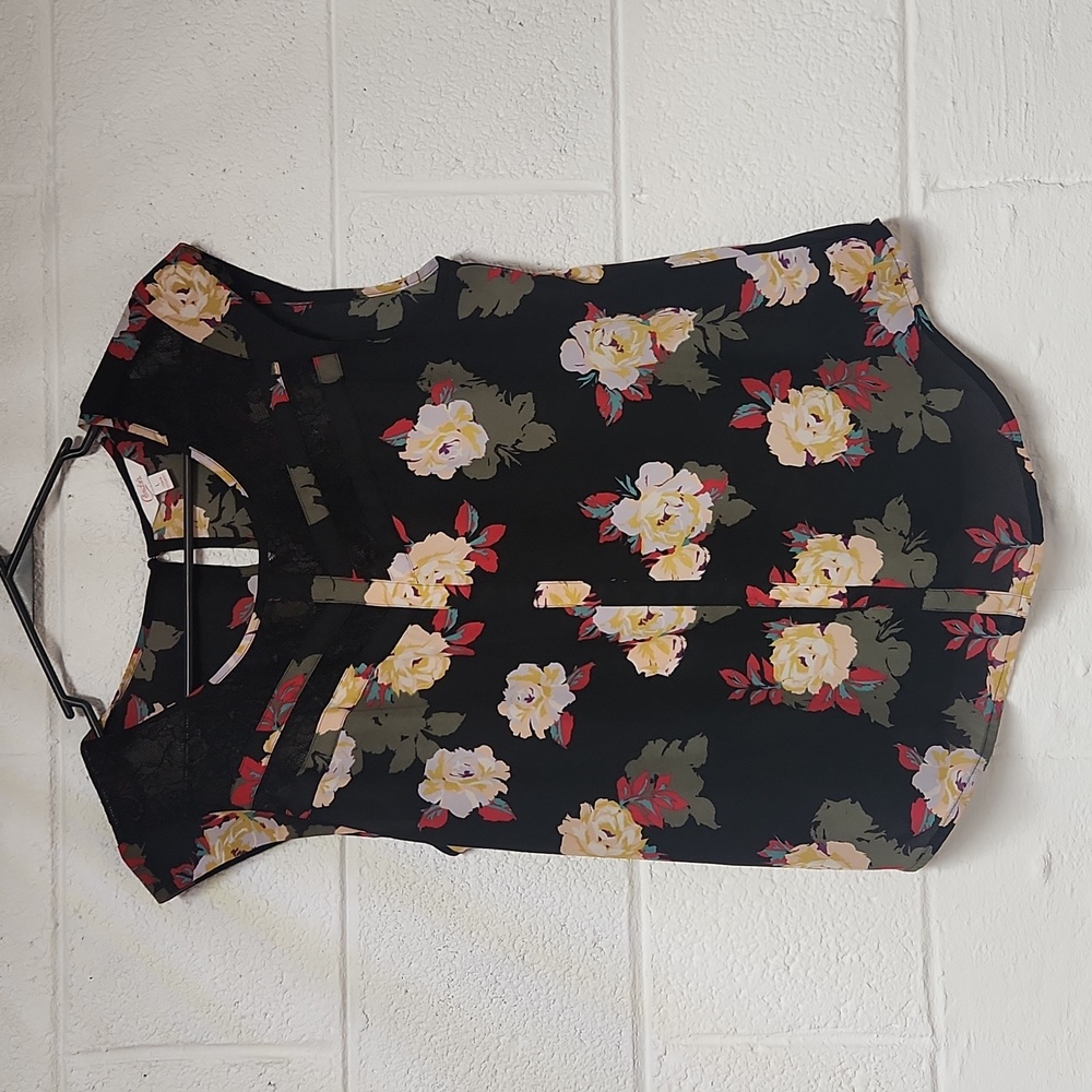 Candies Black Floral With Lace Print Polyester SL Shirt